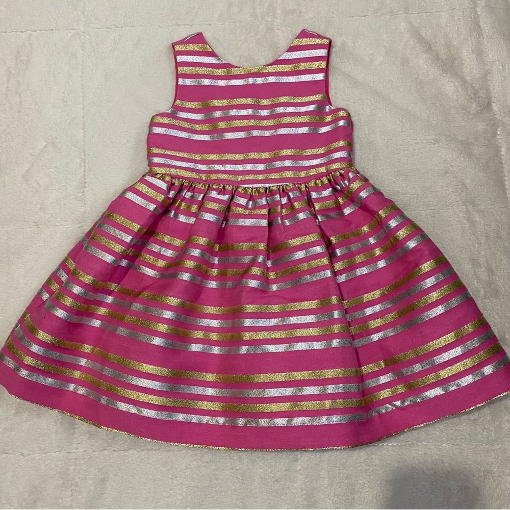 Dressed up by Gymboree pink gold and silver striped dress